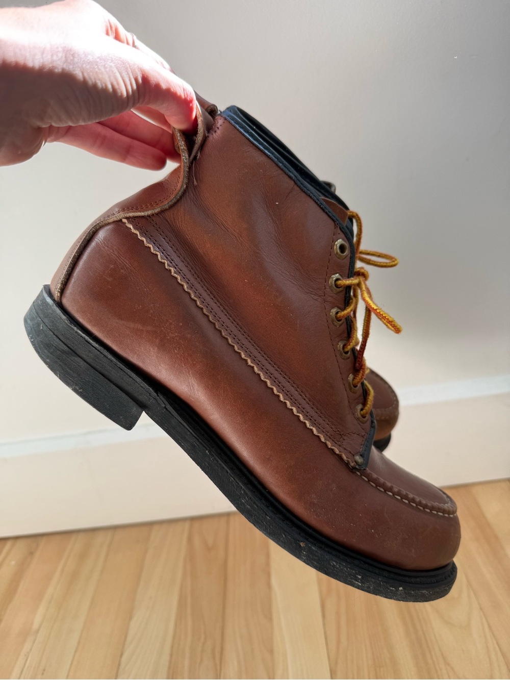 Vintage Union Made Brown Leather Lace-Up Steel Toe Work Boots